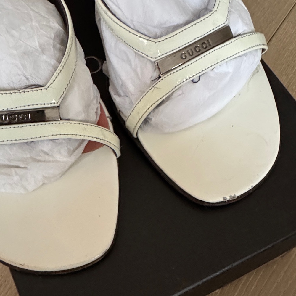 Gucci Cream/white Leather Square-Toe Slide Heels with Pink Insole - Picture 7 of 11